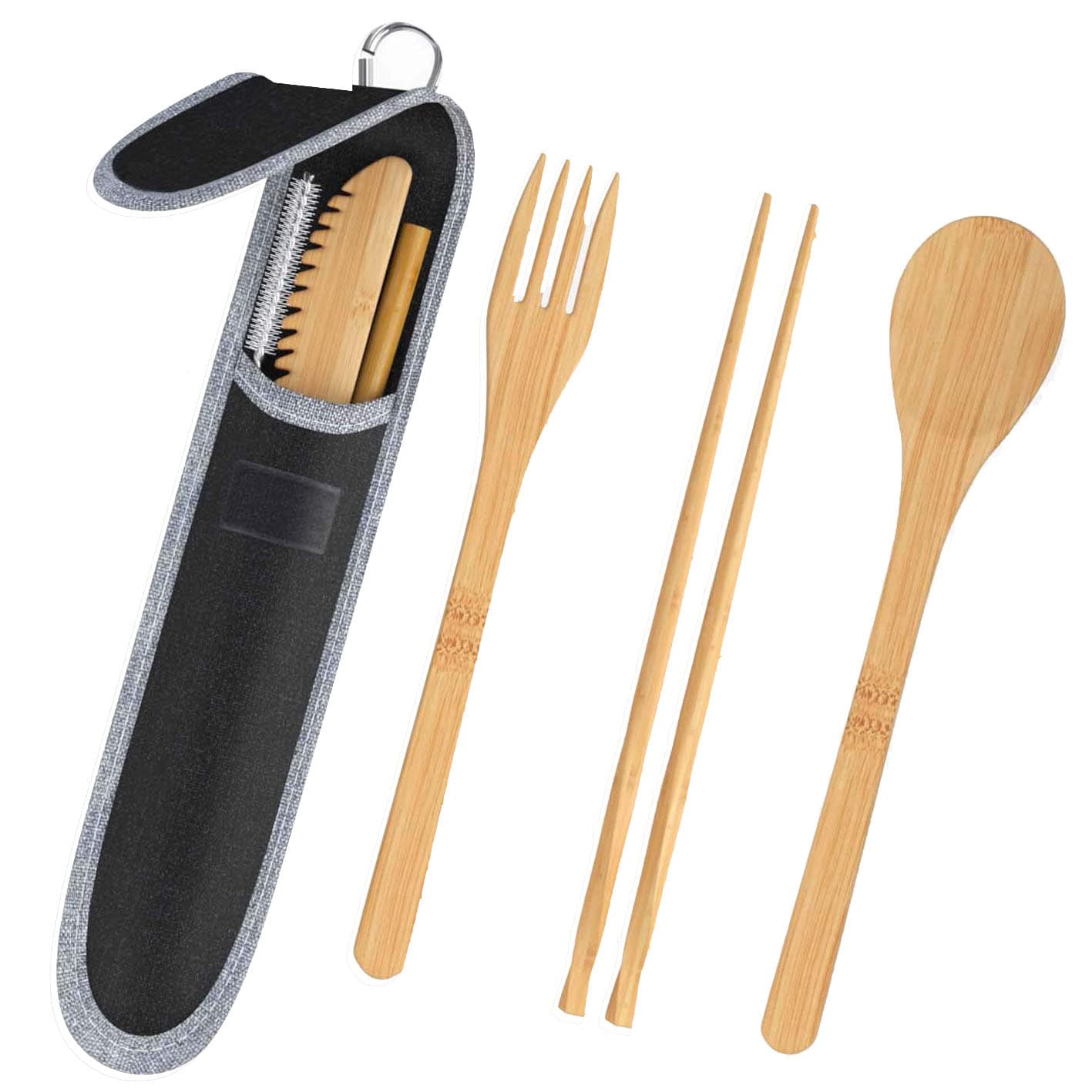 Bamboo travel cutlery set with pouch